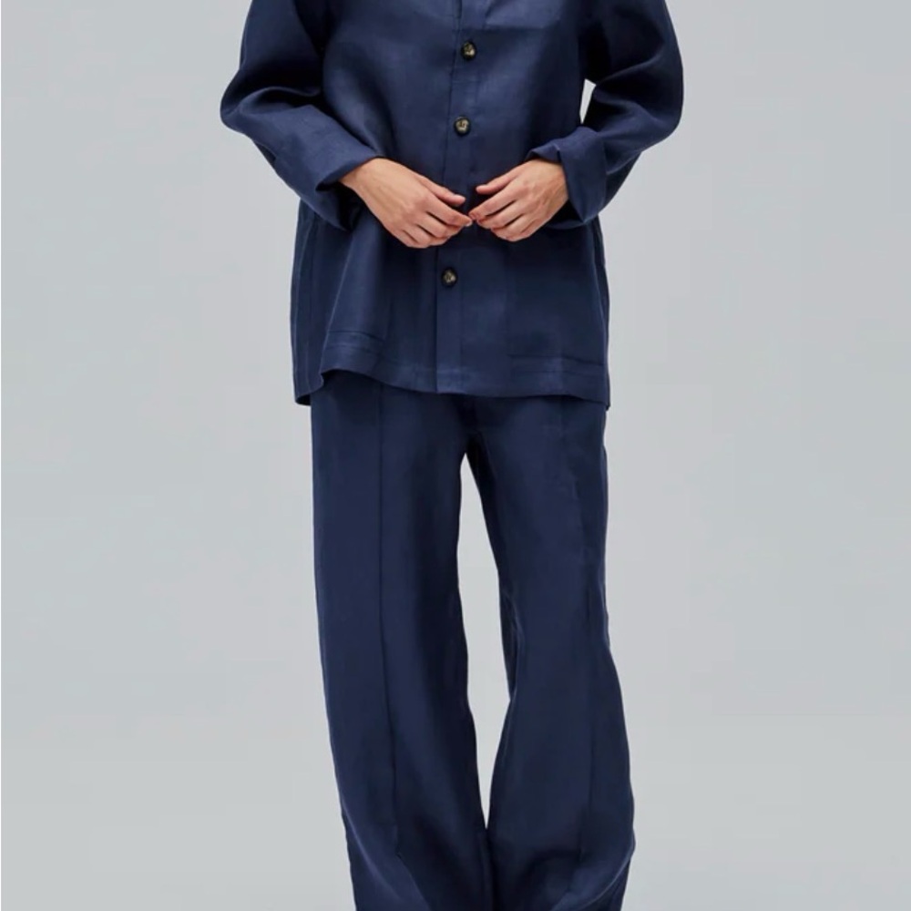 Sleeper Navy Button-Down Linen Shirt